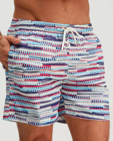 Men's Deep Sky Blue Graphic Swim Shorts Quick Dry Drawstring