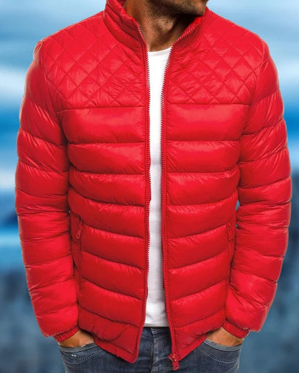 Men's Diamond Quilted Puffer Jacket with Stand Collar