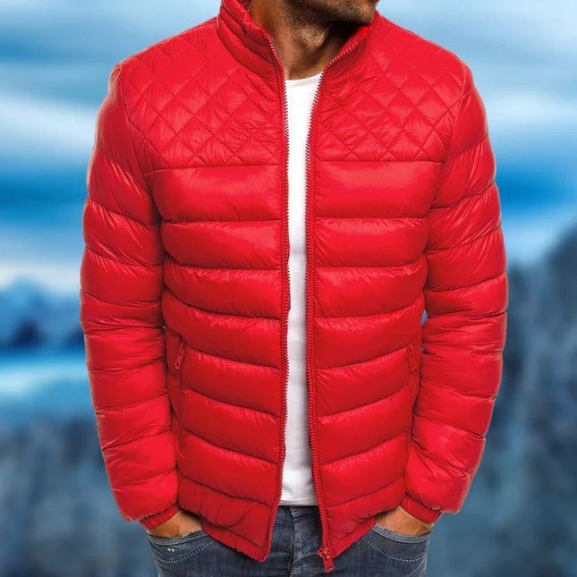 Men's Diamond Quilted Puffer Jacket with Stand Collar