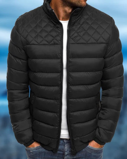 Men's Diamond Quilted Puffer Jacket with Stand Collar
