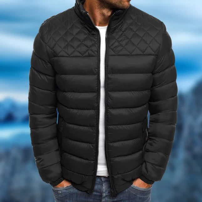 Men's Diamond Quilted Puffer Jacket with Stand Collar