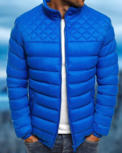 Men's Diamond Quilted Puffer Jacket with Stand Collar