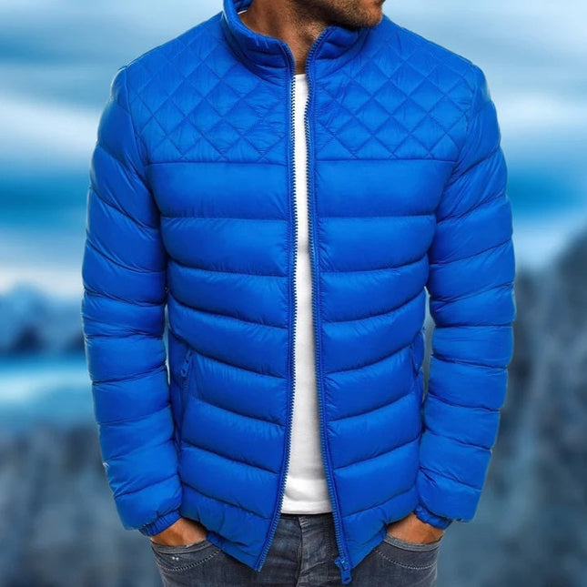 Men's Diamond Quilted Puffer Jacket with Stand Collar