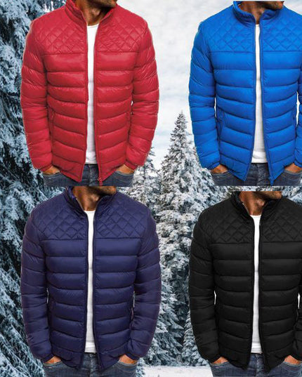 Men's Diamond Quilted Puffer Jacket with Stand Collar