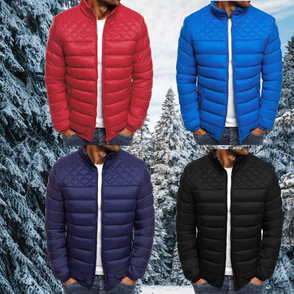 Men's Diamond Quilted Puffer Jacket with Stand Collar