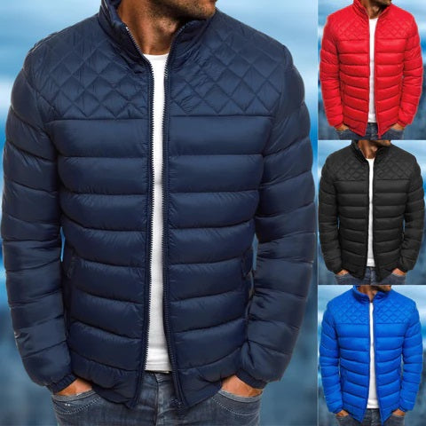 Men's Diamond Quilted Puffer Jacket with Stand Collar