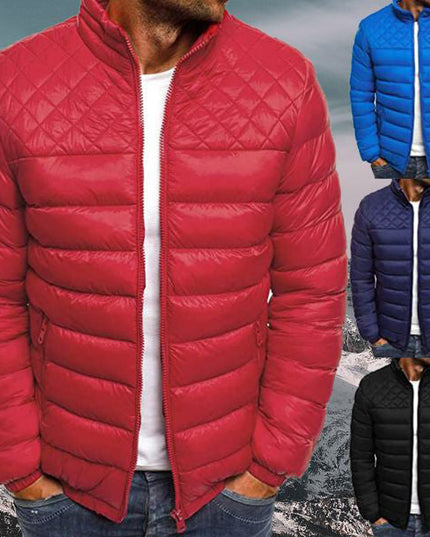 Men's Diamond Quilted Puffer Jacket with Stand Collar