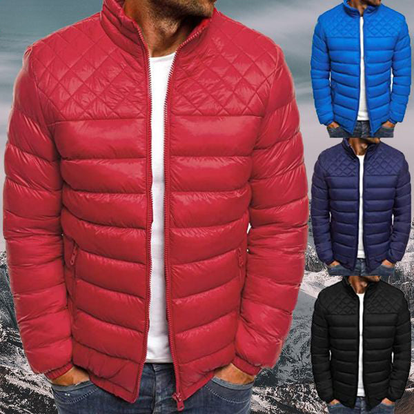Men's Diamond Quilted Puffer Jacket with Stand Collar