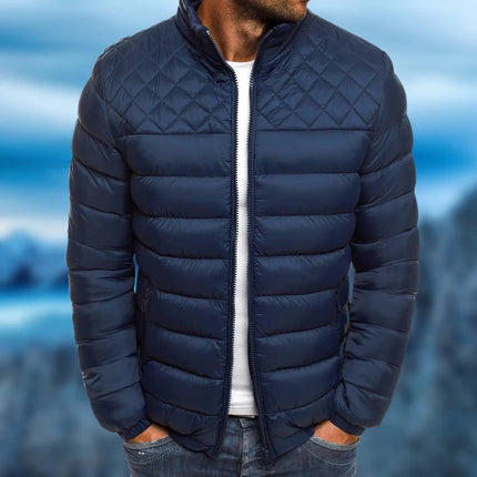 Men's Diamond Quilted Puffer Jacket with Stand Collar