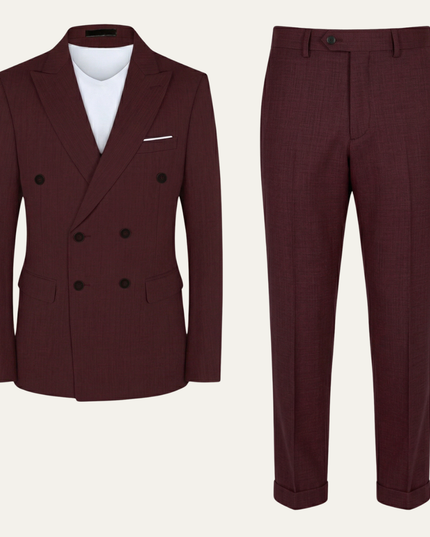 Blue formal suit trousers with cuffed hem and flat front