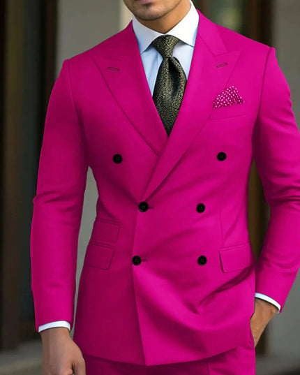 Magenta pink double breasted notch lapel formal suit jacket for men