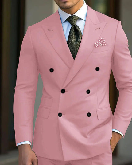 Blush pink double breasted formal suit jacket with black button closure