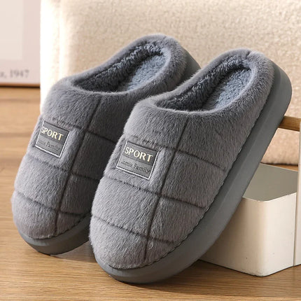 Men's Fluffy Mule Slippers with Grid Pattern