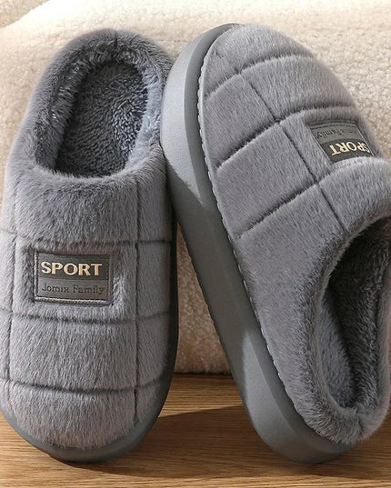 Men's Fluffy Mule Slippers with Grid Pattern