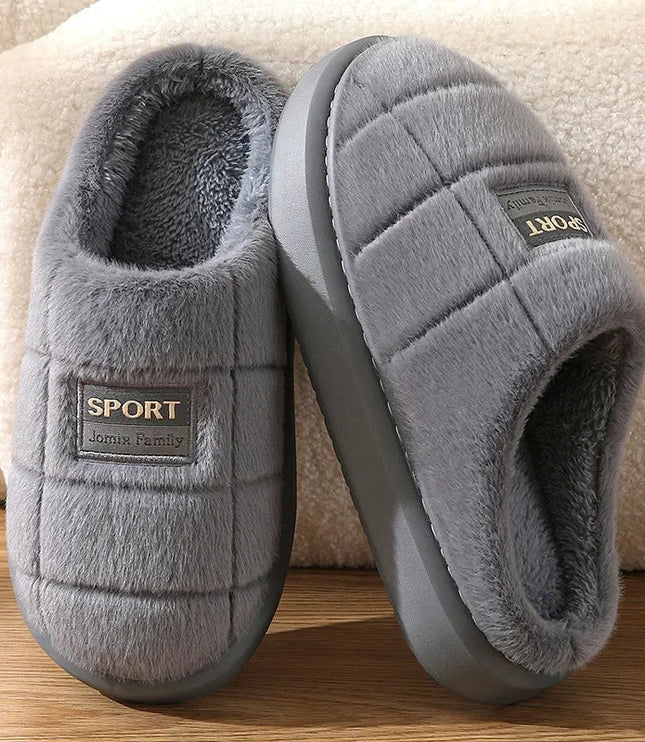 Men's Fluffy Mule Slippers with Grid Pattern