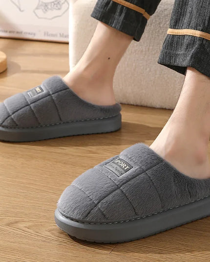 Men's Fluffy Mule Slippers with Grid Pattern