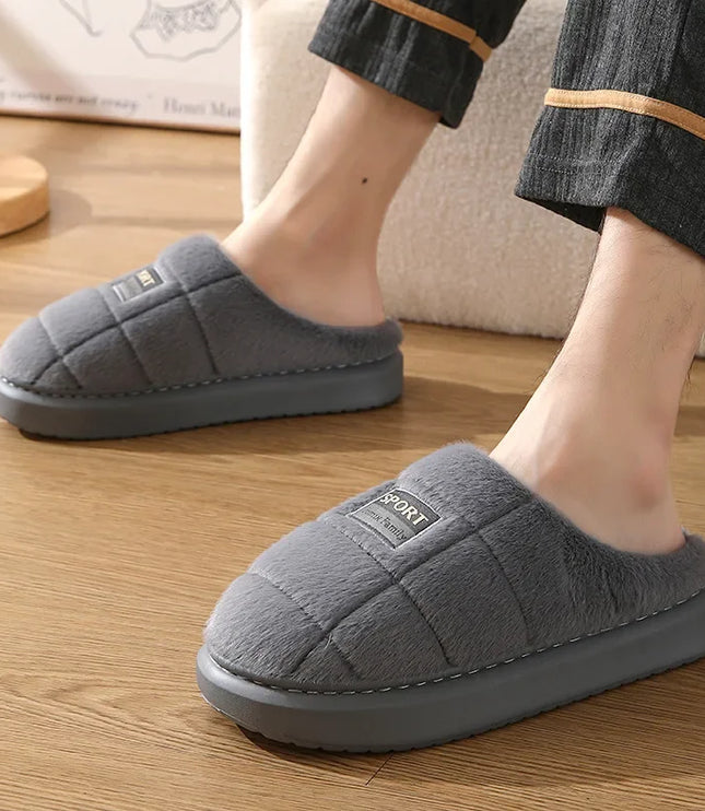 Men's Fluffy Mule Slippers with Grid Pattern