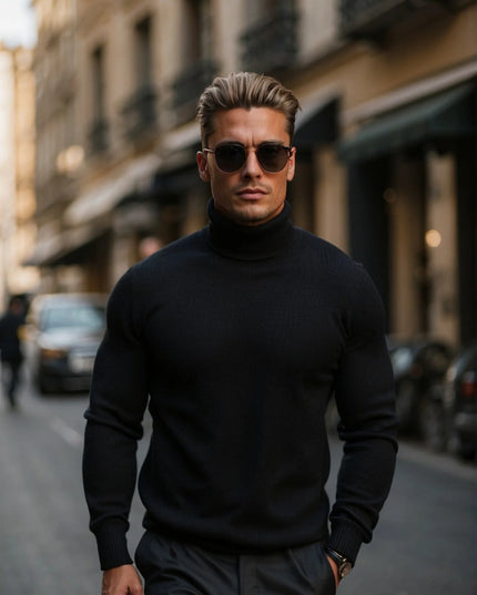 Men's Folded Roll Neck Fine Knitted Jumper