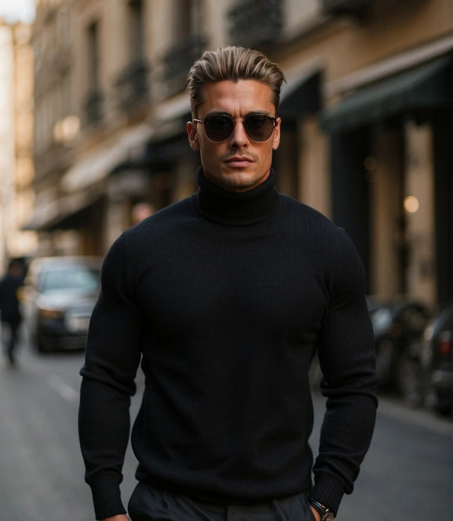 Men's Folded Roll Neck Fine Knitted Jumper