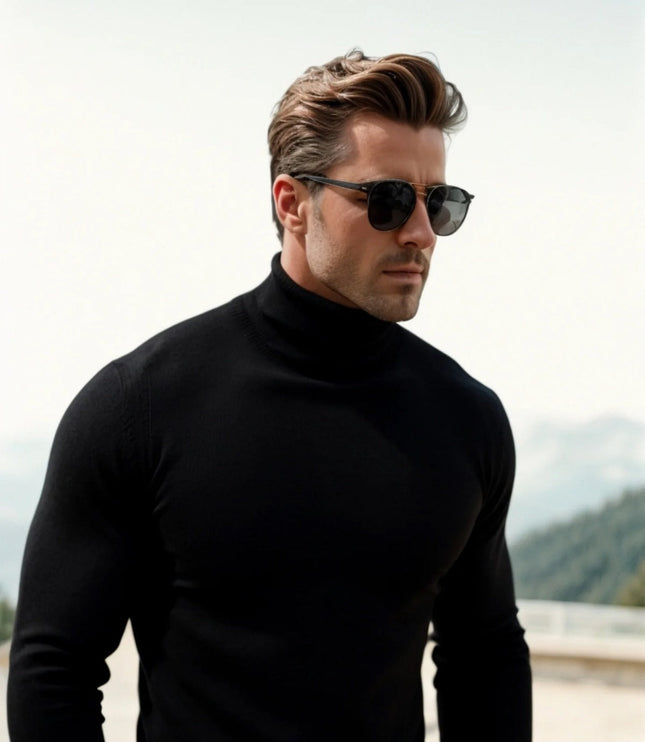 Men's Folded Roll Neck Fine Knitted Jumper