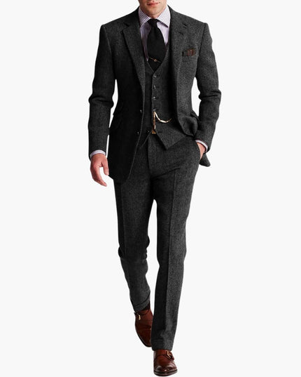 Charcoal gray tweed formal three-piece suit set