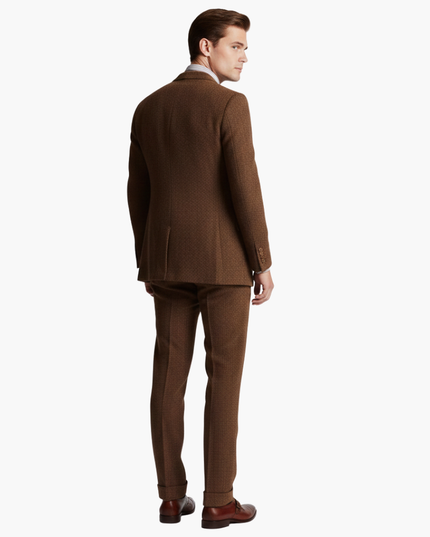Brown tweed suit back view showing jacket tailoring