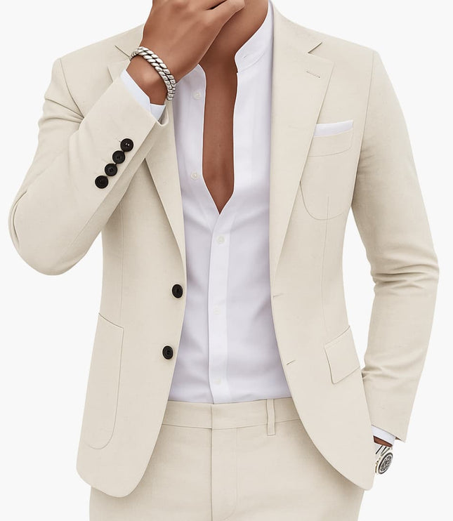 Cream notched lapel blazer with straight-leg pants suit for men