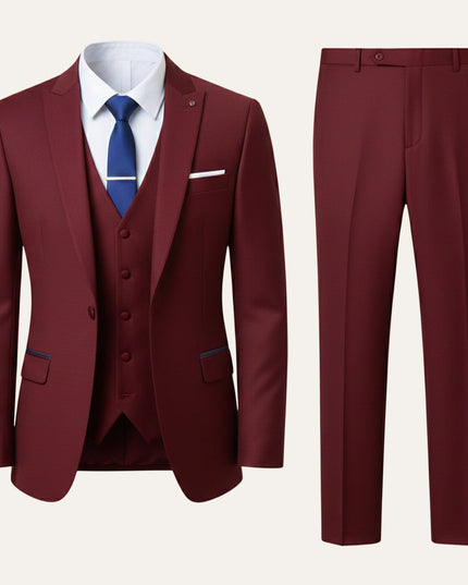 Burgundy maroon 3 piece formal suit with vest and dress pants