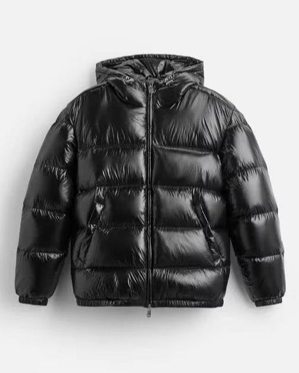Men's Glossy Hood Gathered Sleeve Puffer Jacket