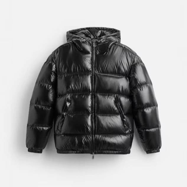 Men's Glossy Hood Gathered Sleeve Puffer Jacket