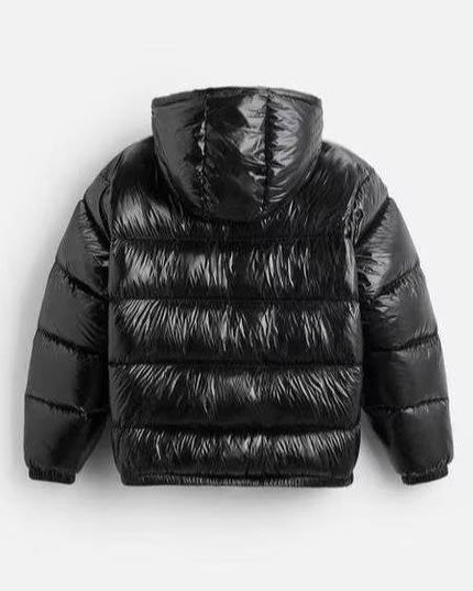 Men's Glossy Hood Gathered Sleeve Puffer Jacket