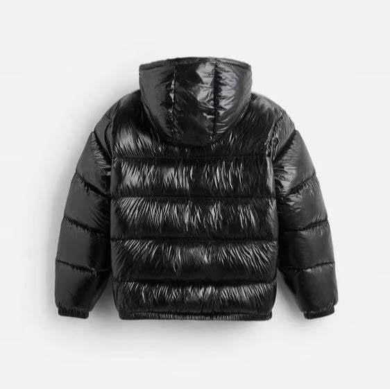 Men's Glossy Hood Gathered Sleeve Puffer Jacket
