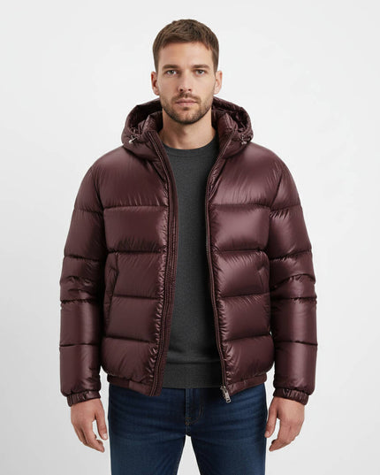 Men's Glossy Hood Gathered Sleeve Puffer Jacket