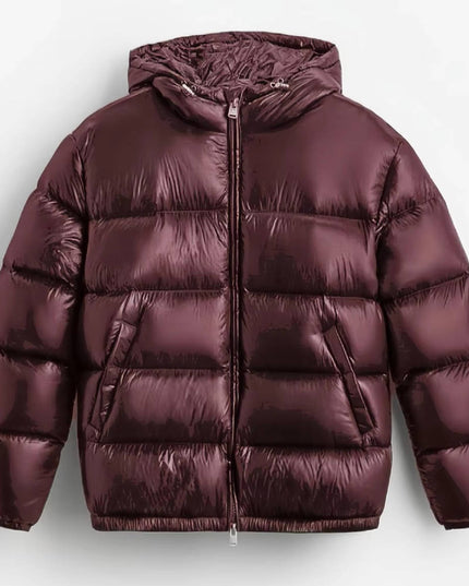 Men's Glossy Hood Gathered Sleeve Puffer Jacket