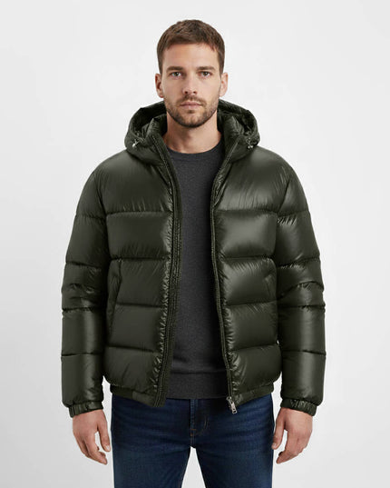 Men's Glossy Hood Gathered Sleeve Puffer Jacket