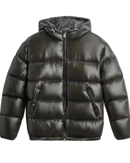 Men's Glossy Hood Gathered Sleeve Puffer Jacket