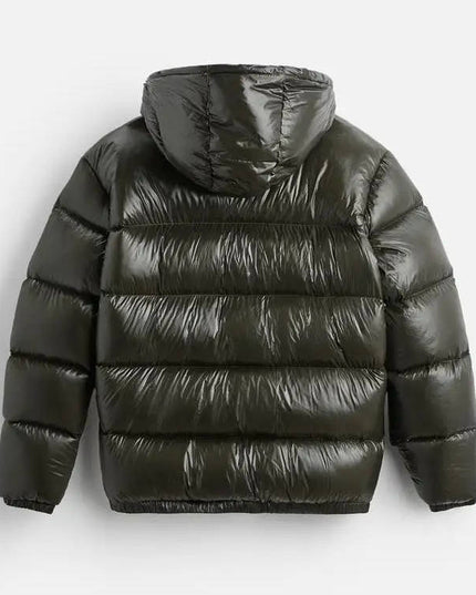 Men's Glossy Hood Gathered Sleeve Puffer Jacket