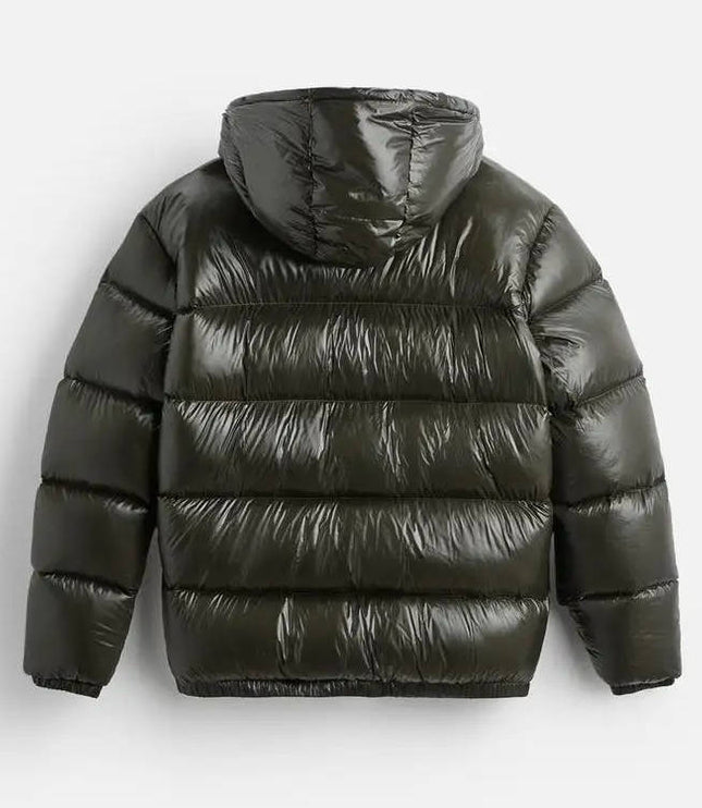 Men's Glossy Hood Gathered Sleeve Puffer Jacket