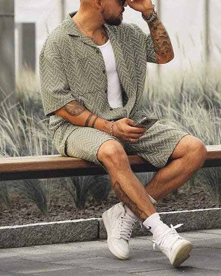 Ensemble d'été pour homme en deux pièces à manches courtes avec motif vert
