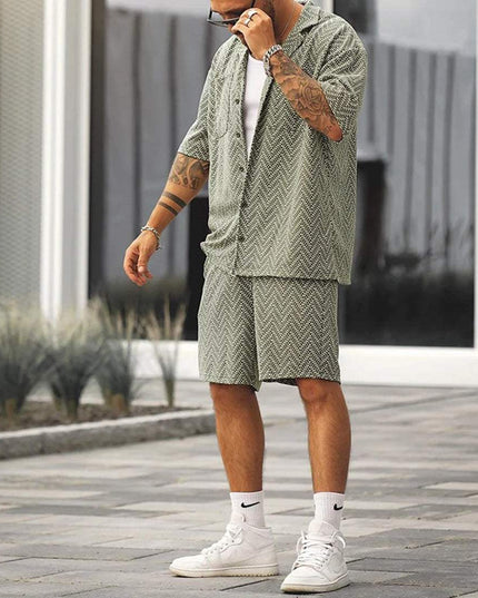 Ensemble d'été pour homme en deux pièces à manches courtes avec motif vert