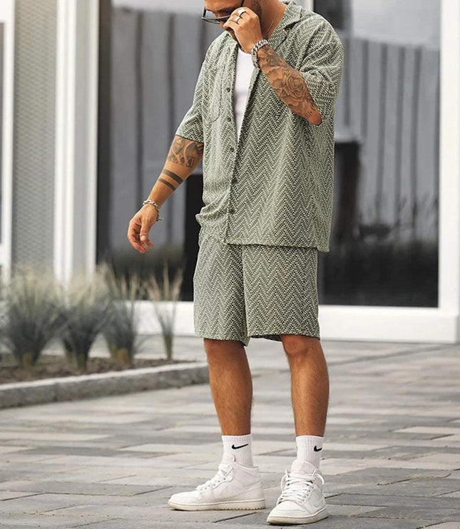 Ensemble d'été pour homme en deux pièces à manches courtes avec motif vert