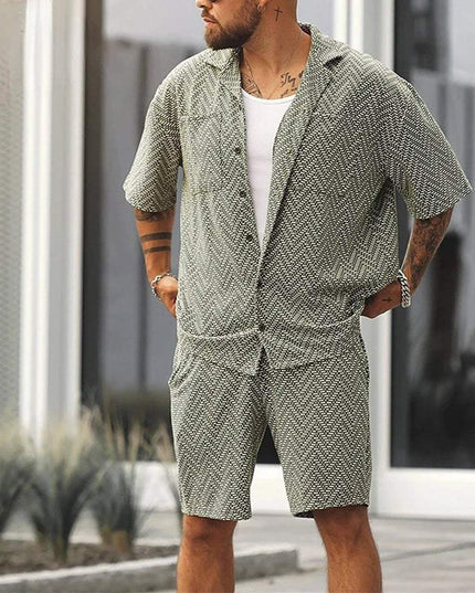 Ensemble d'été pour homme en deux pièces à manches courtes avec motif vert