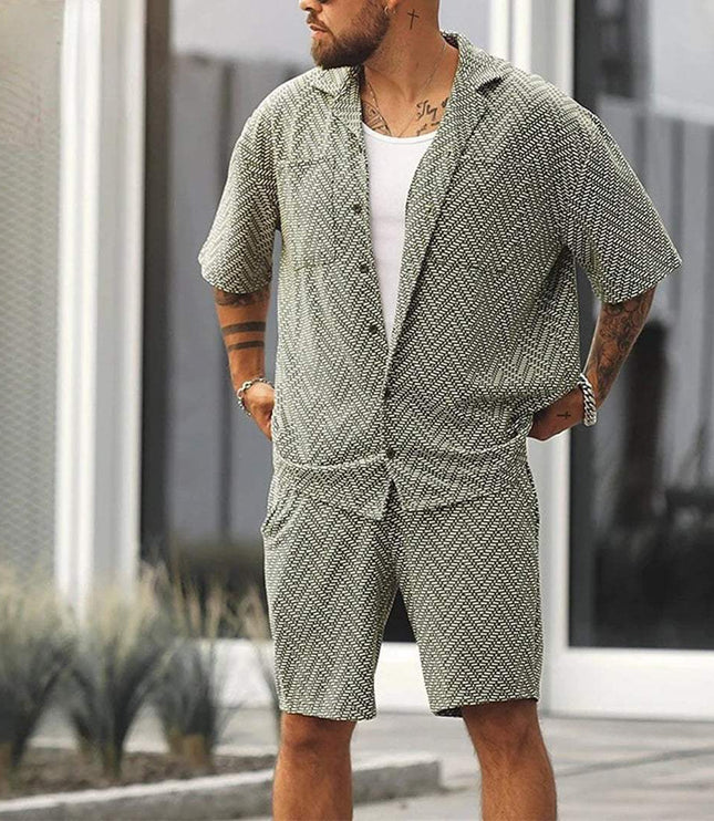 Ensemble d'été pour homme en deux pièces à manches courtes avec motif vert