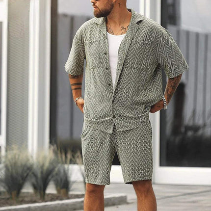 Ensemble d'été pour homme en deux pièces à manches courtes avec motif vert