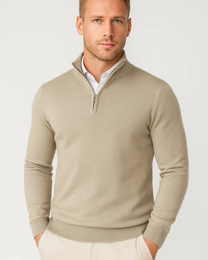 Men's Half Zip Stand Collar Plain Knitted Jumper