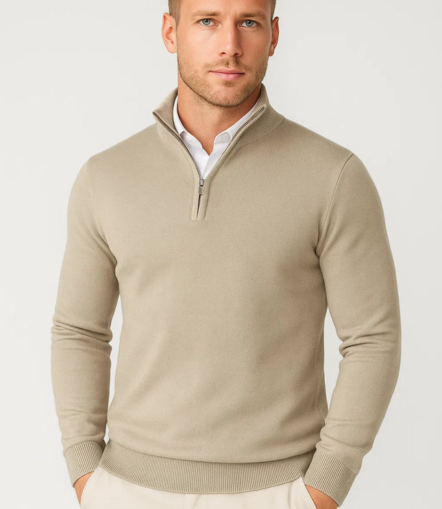 Men's Half Zip Stand Collar Plain Knitted Jumper