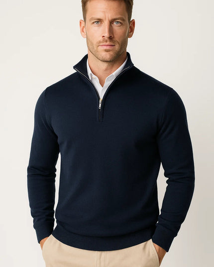 Men's Half Zip Stand Collar Plain Knitted Jumper