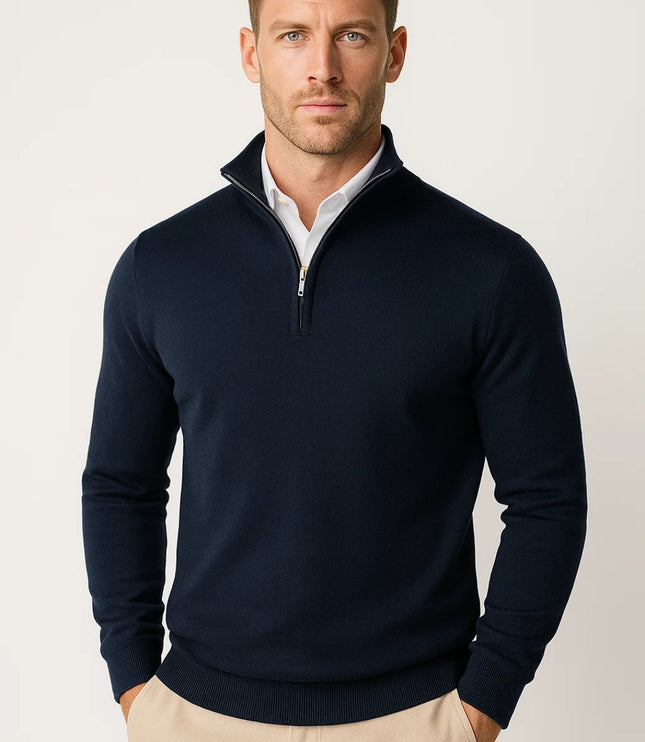 Men's Half Zip Stand Collar Plain Knitted Jumper