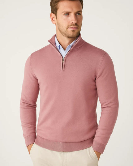 Men's Half Zip Stand Collar Plain Knitted Jumper