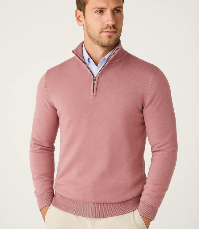 Men's Half Zip Stand Collar Plain Knitted Jumper